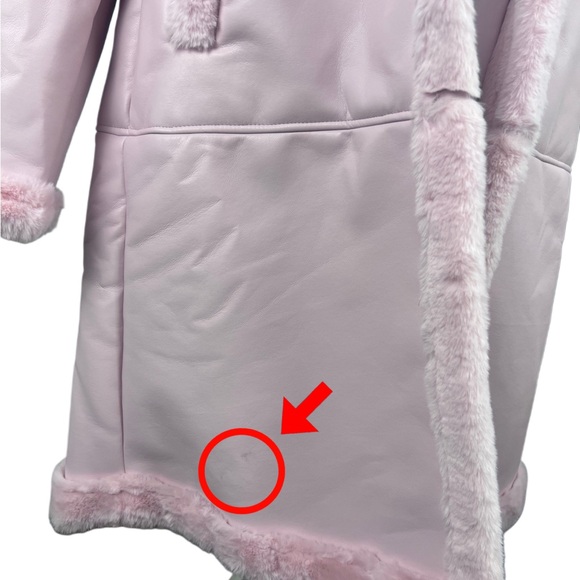 NWT Generation Kiss Nessa Midi Coat Pink Faux Leather Faux Fur Trim Size Medium - Picture 5 of 7